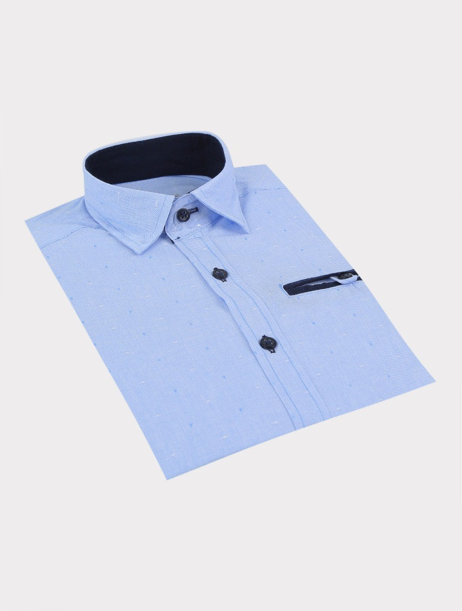 Boys Oxford Dotted Slim Fit Long Sleeve Shirt - Sky Blue