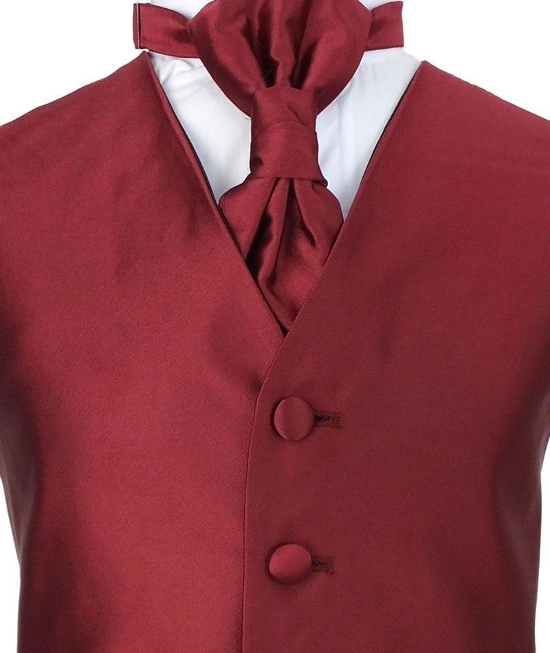 Boys Satin Waistcoat & Cravat Set - Burgundy