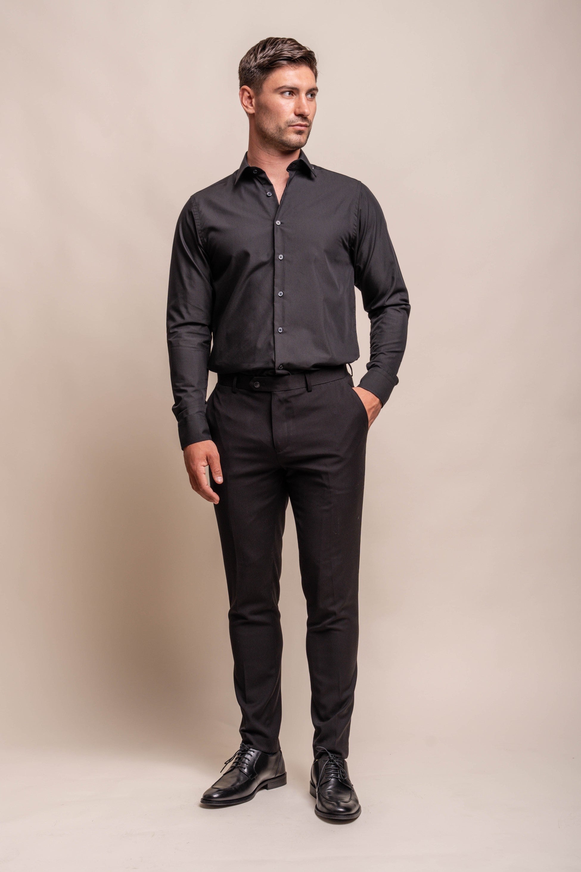 Men's Cotton Long Sleeve Tailored Fit Shirt - MIATTI - Black