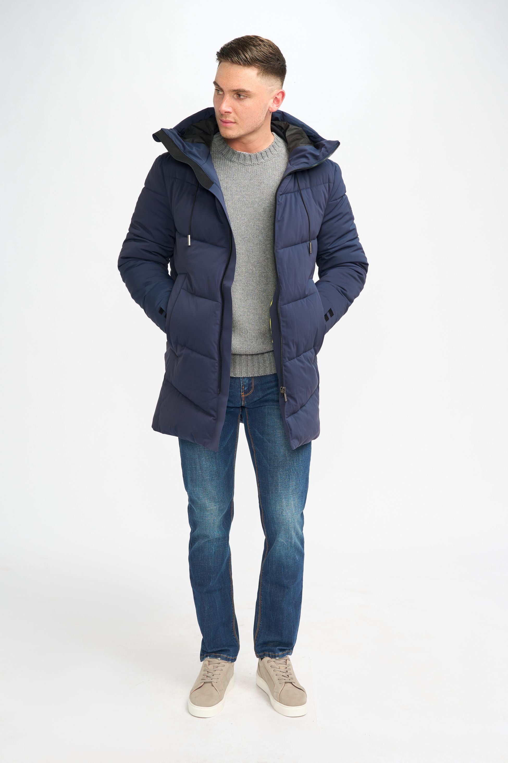 Men's Quilted Puffer Jacket Winter Coat - FABINI - Navy Blue