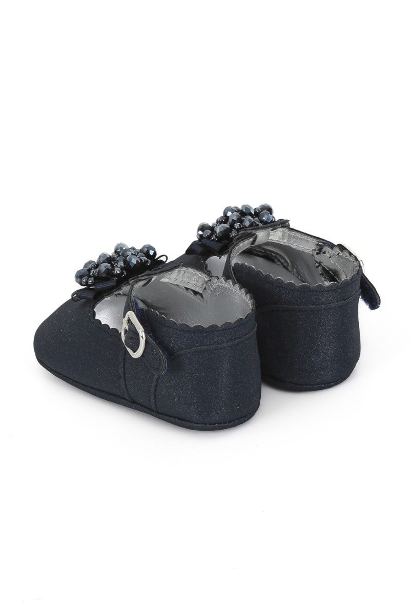 Baby Girls Pre-walker Shoes with Beaded Embellishmen - Navy Blue