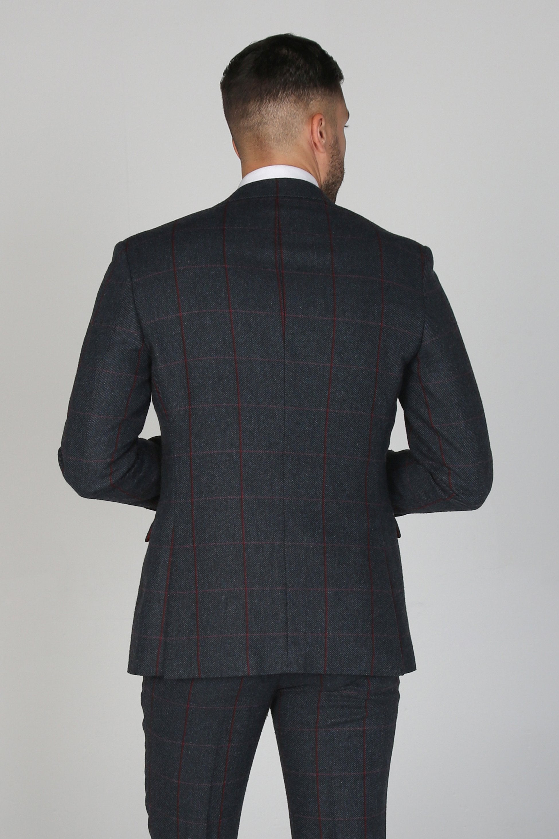 Men’s Herringbone Retro Navy Suit Jacket - Madrid - Navy Blue