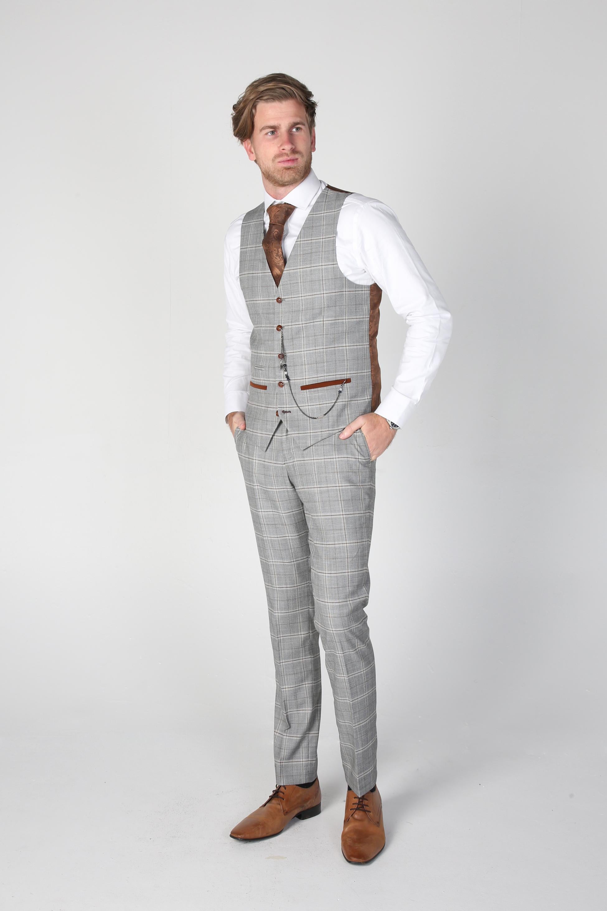 Men's Windowpane Check Grey Suit - FRANCIS - Grey