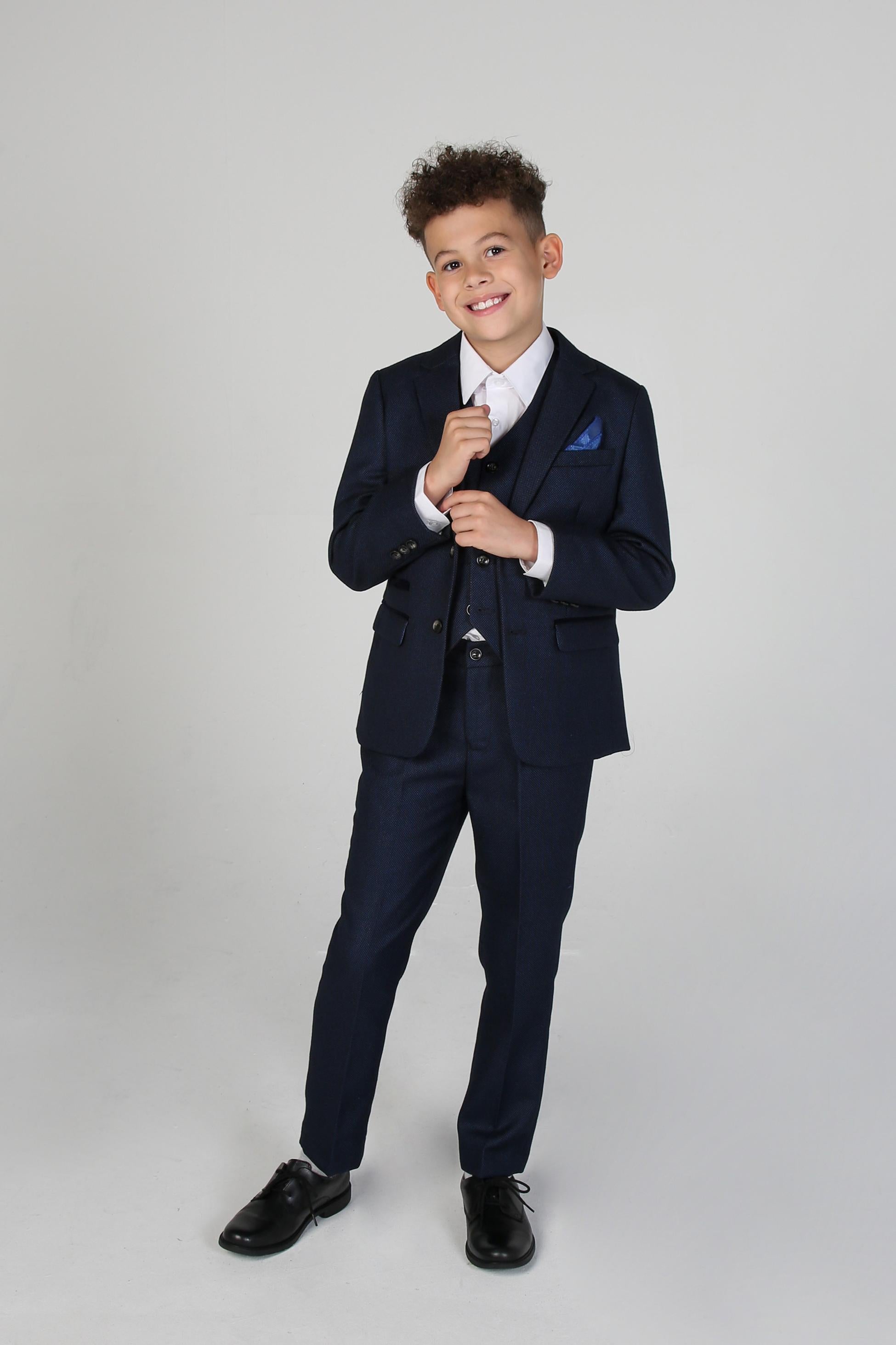 Boys Textured Formal Navy Suit - ARTHUR - Navy Blue