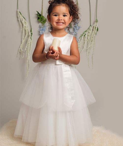 Girls Christening Dress with Satin Bow - K038 - Ivory