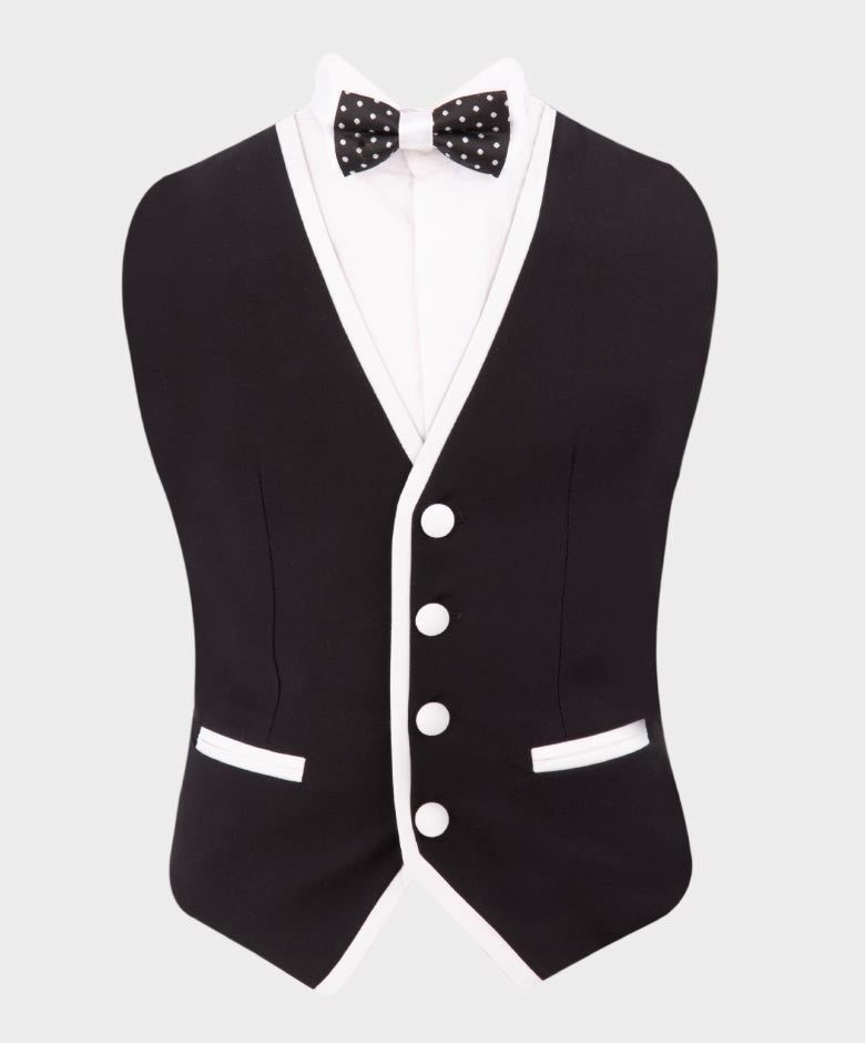 Boys Exclusive Piping Tuxedo Suit - Black - White