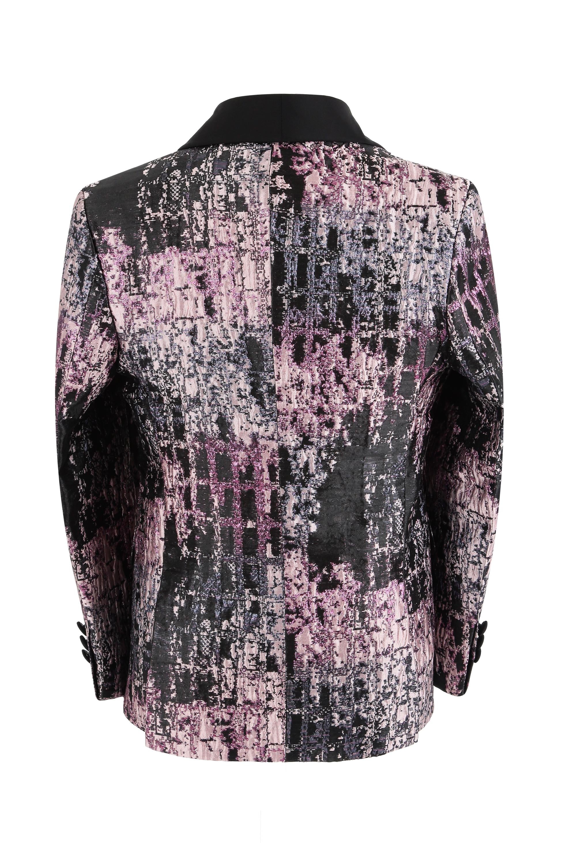 Boys Shimmery Patterned Tuxedo Suit - Black - Pink