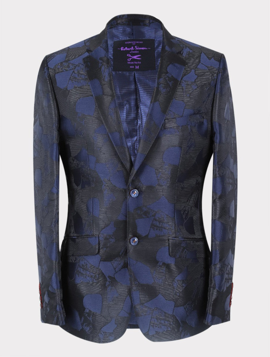 Men's Embellished Slim Fit Navy Blazer - BERLUCONI - Navy Blue