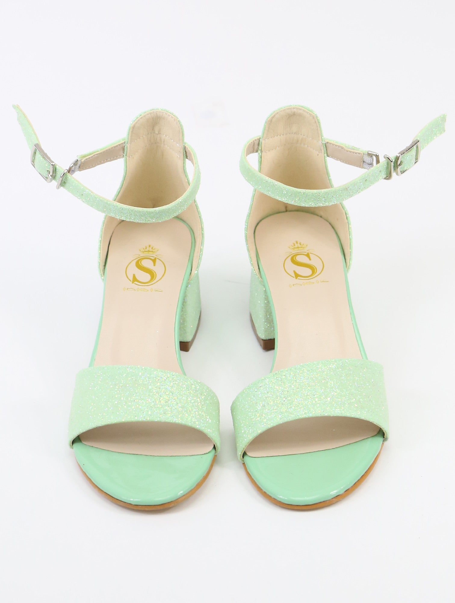 Girls Ankle-Strap Block Heel Sandals - SPARKLE - Green