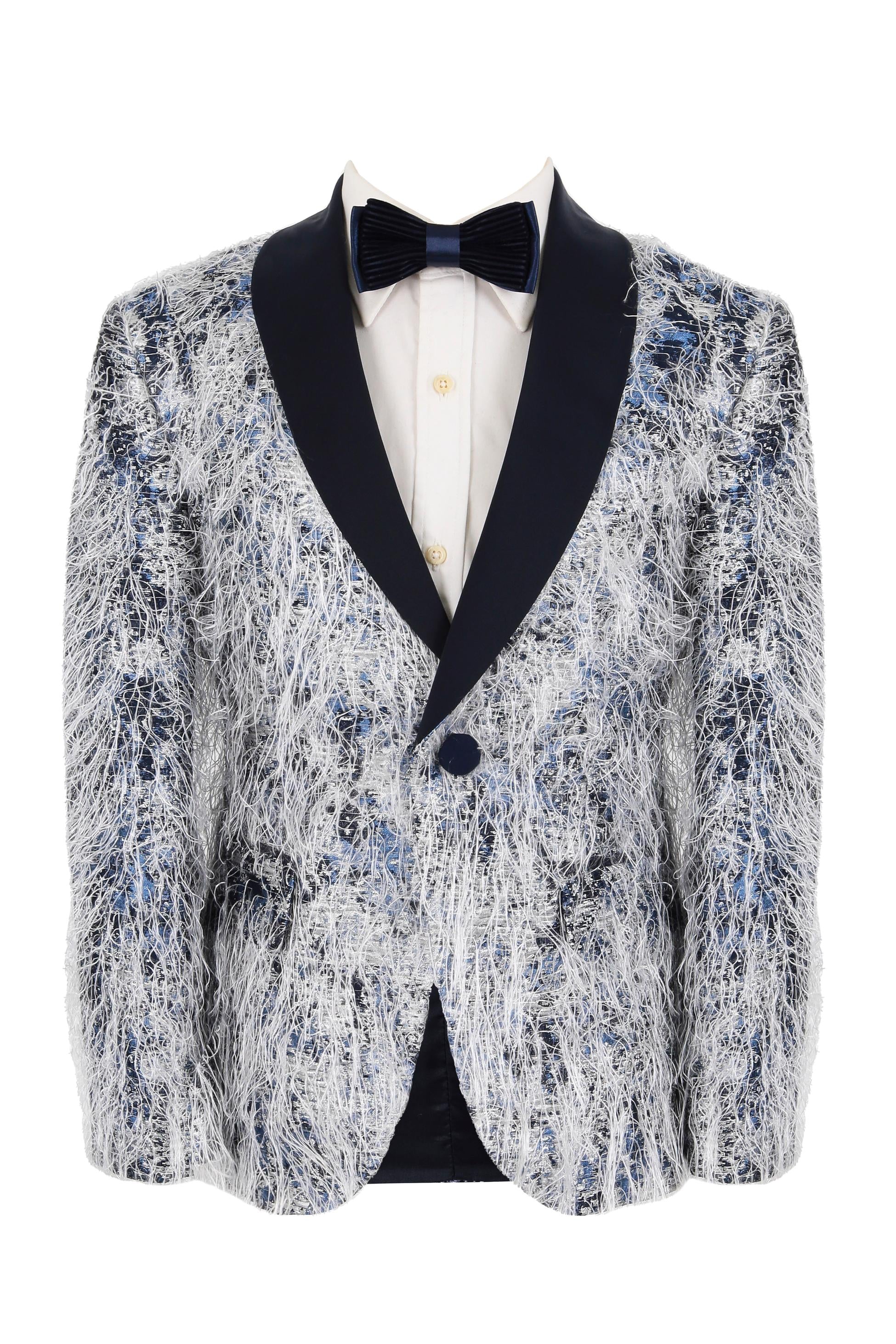 Boys  Feathers Pattern Tuxedo Suit - Navy Blue