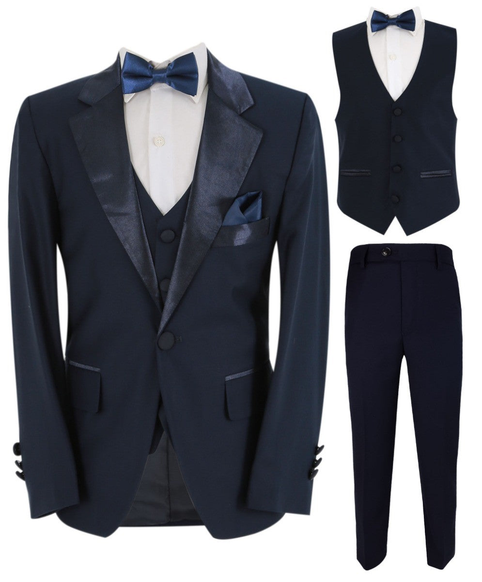 Boys Sheen Lapel Tuxedo Suit - Navy Blue