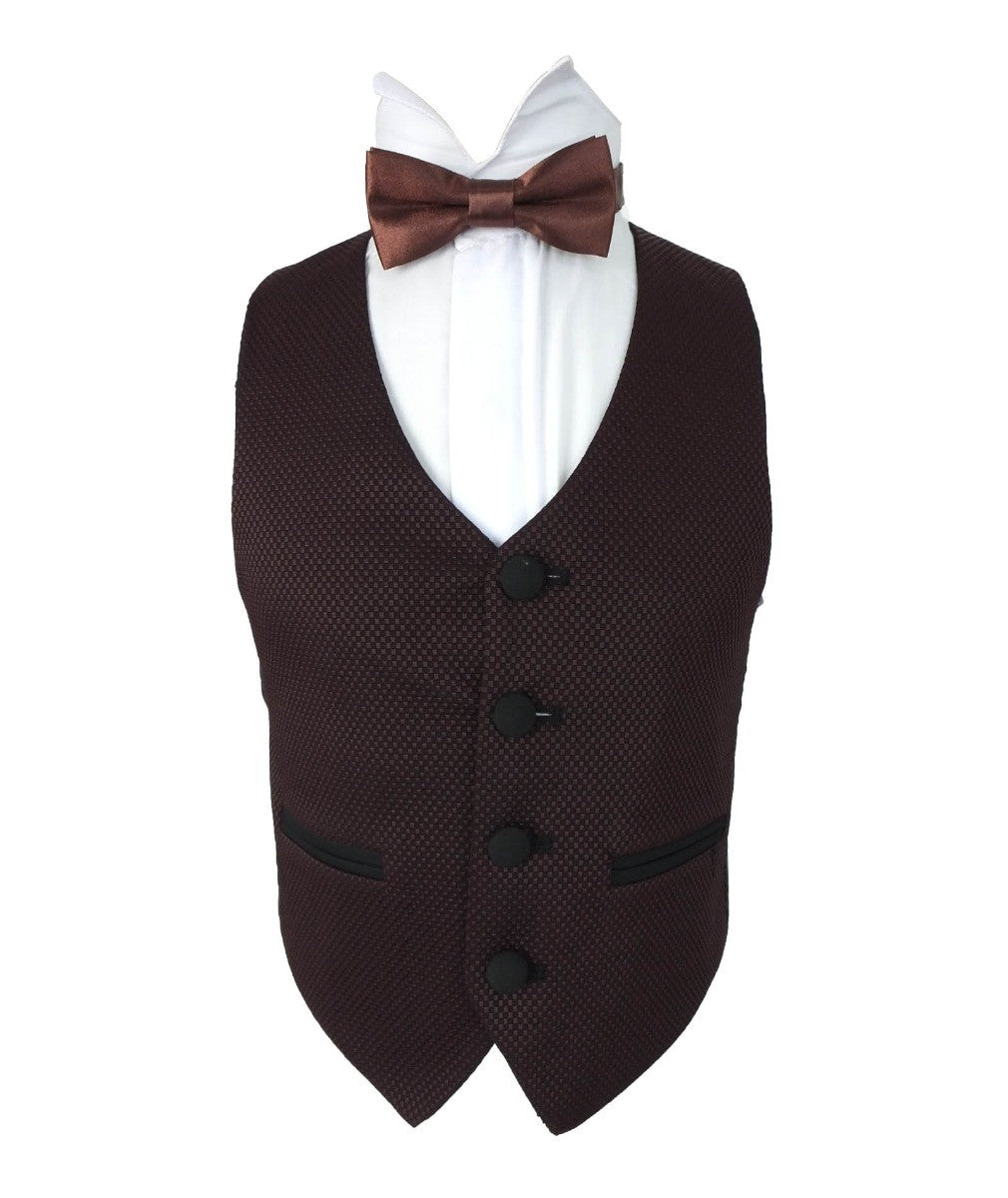 Boys Piping Birdseye Suit - BENIGNO - Burgundy - Black