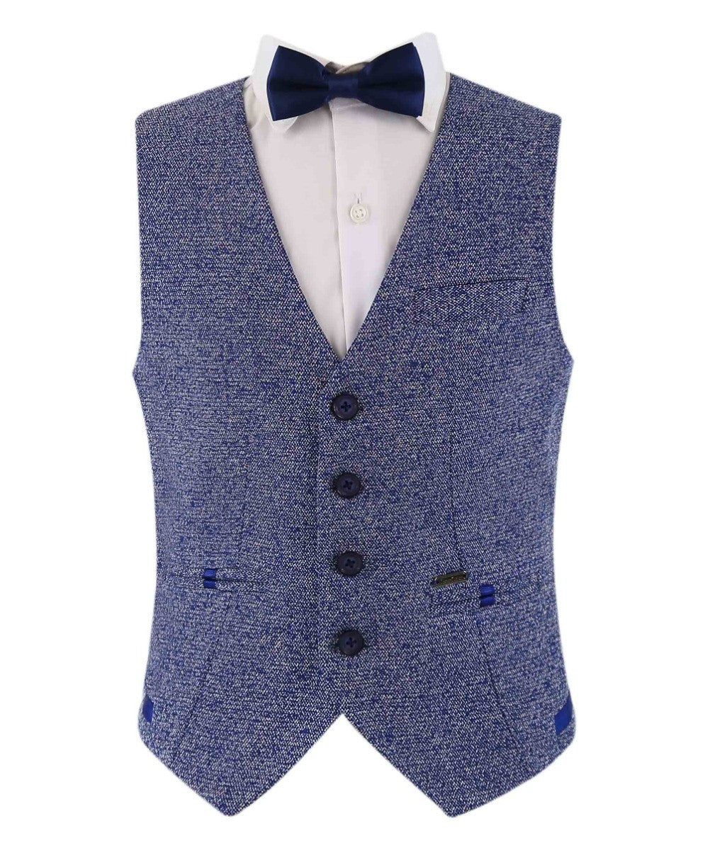 Boys Cotton Slim Fit Blazer and Waistcoat Set - Frank - Dark Blue