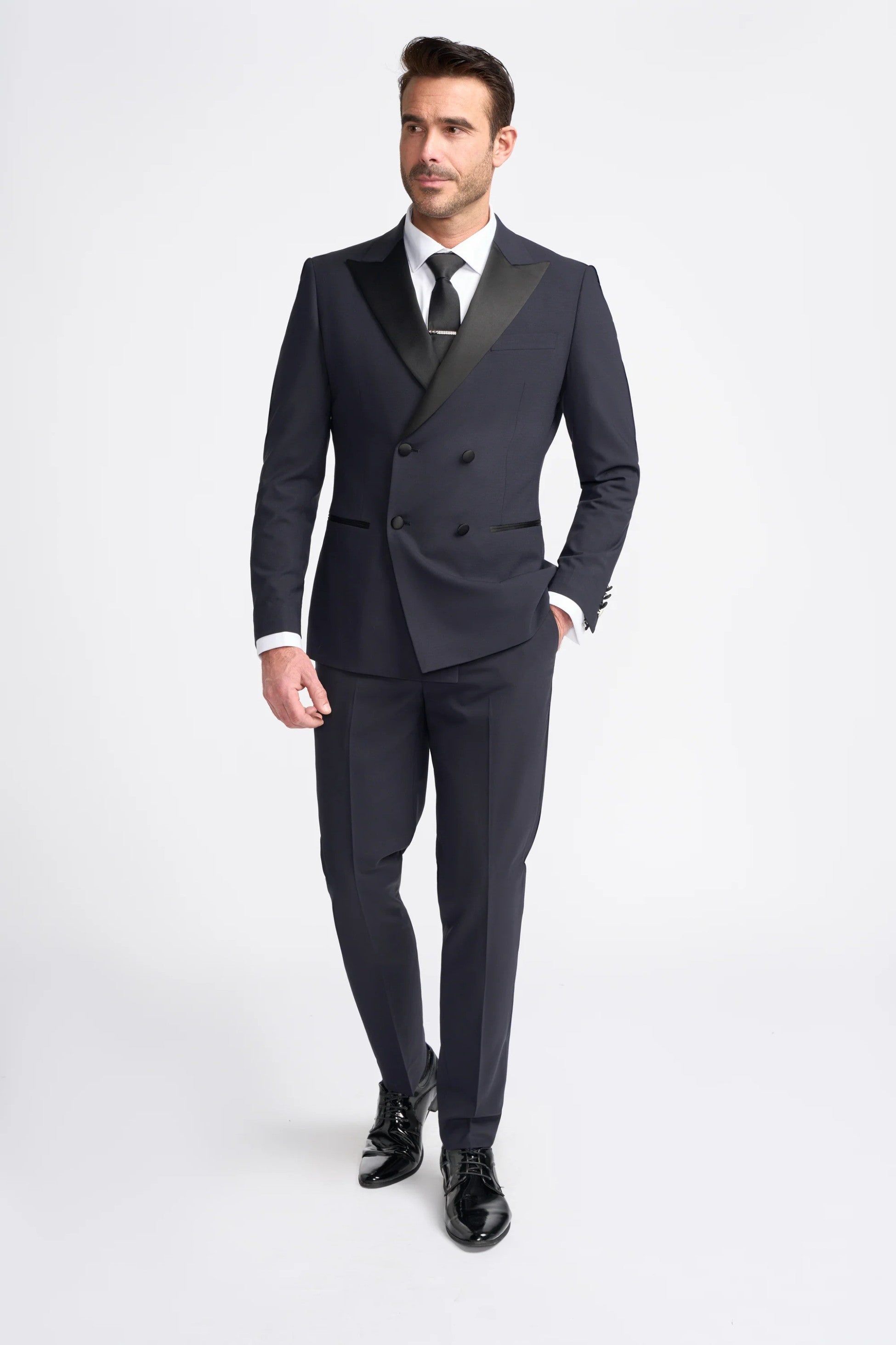 Men’s Satin Lapel Double-breasted Suit – ASPEN D/B - Navy Blue