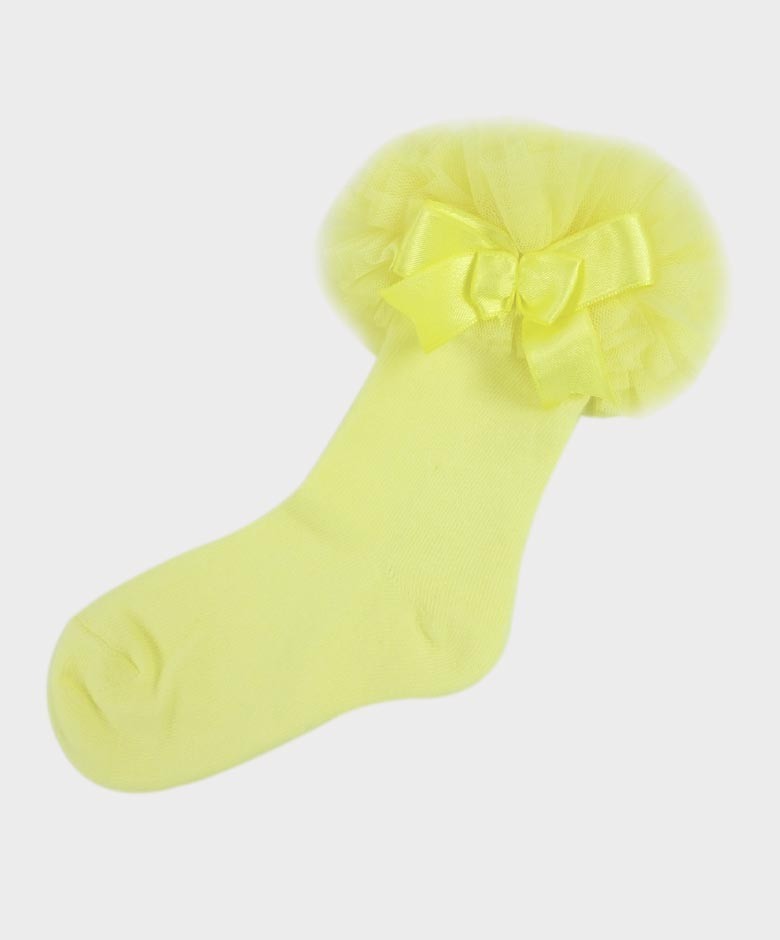 Baby Girls Ruffle Bow Frilly Ankle Socks - Yellow