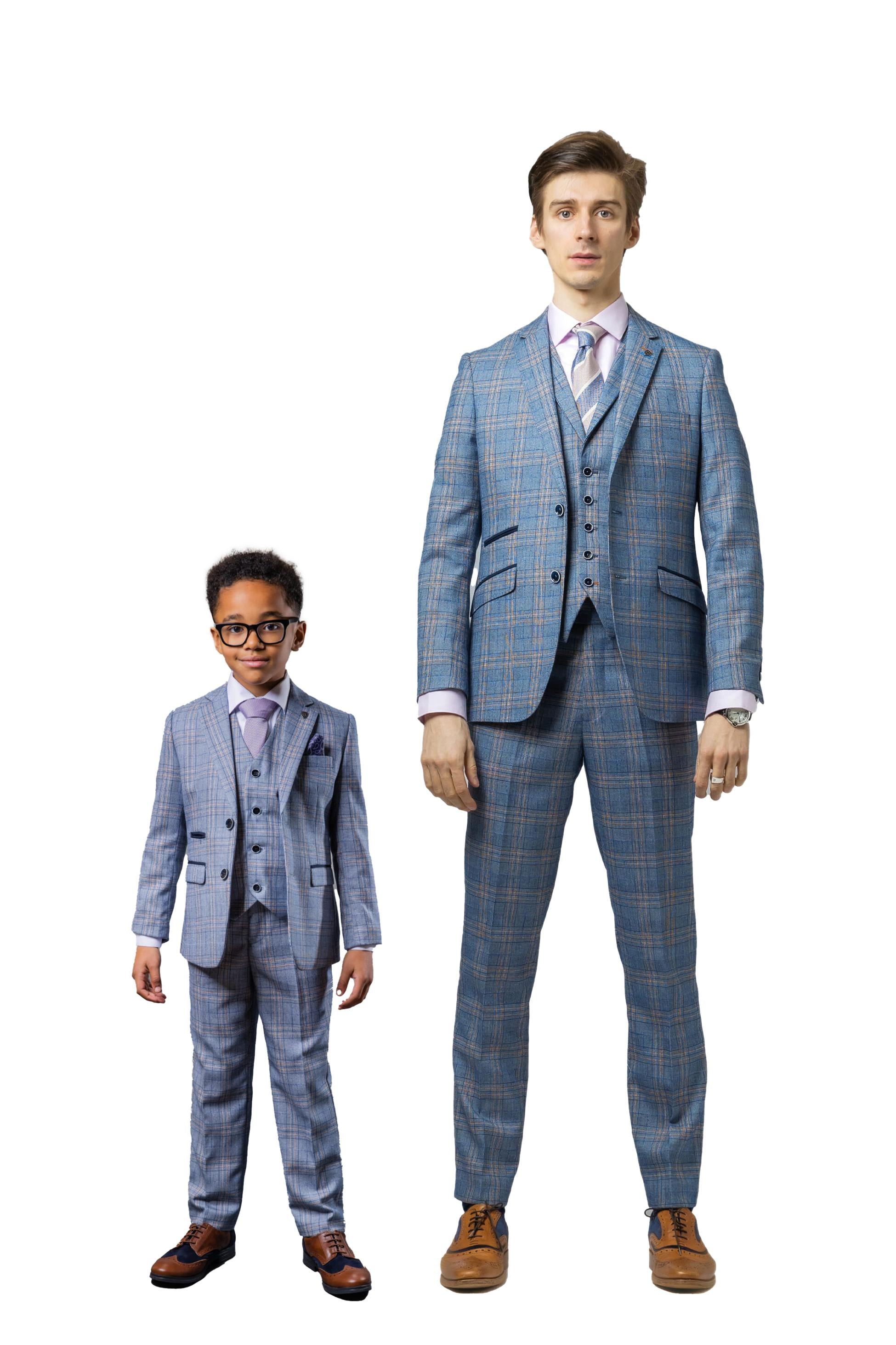 Boys Windowpane Check Slim Fit Suit - LEVI Blue