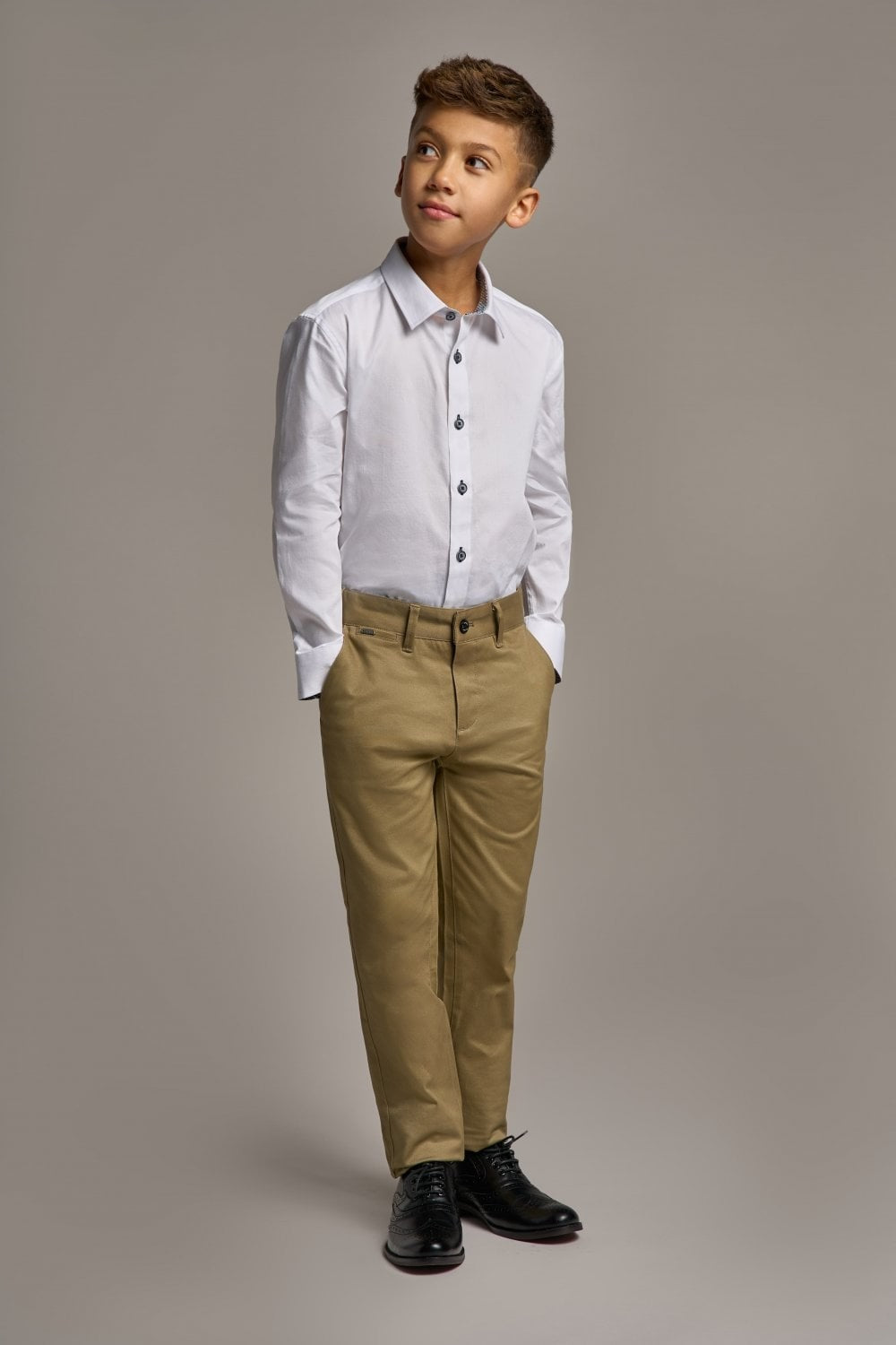 Boys Slim Fit Cotton Chino Trousers - DAKOTA - Khaki Brown