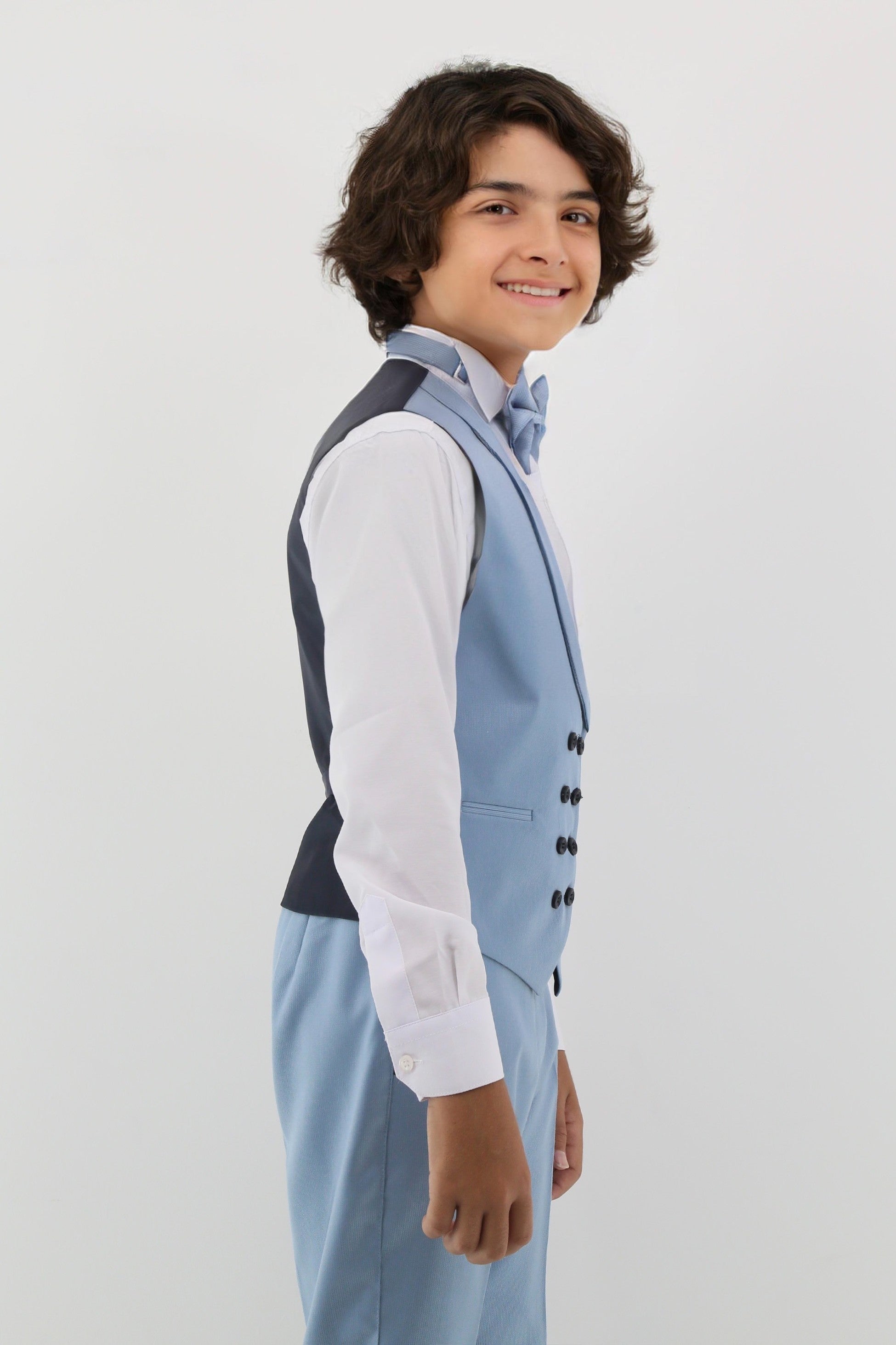 Boys Suit with Double Breasted Waistcoat 6 PC Set - Light Blue