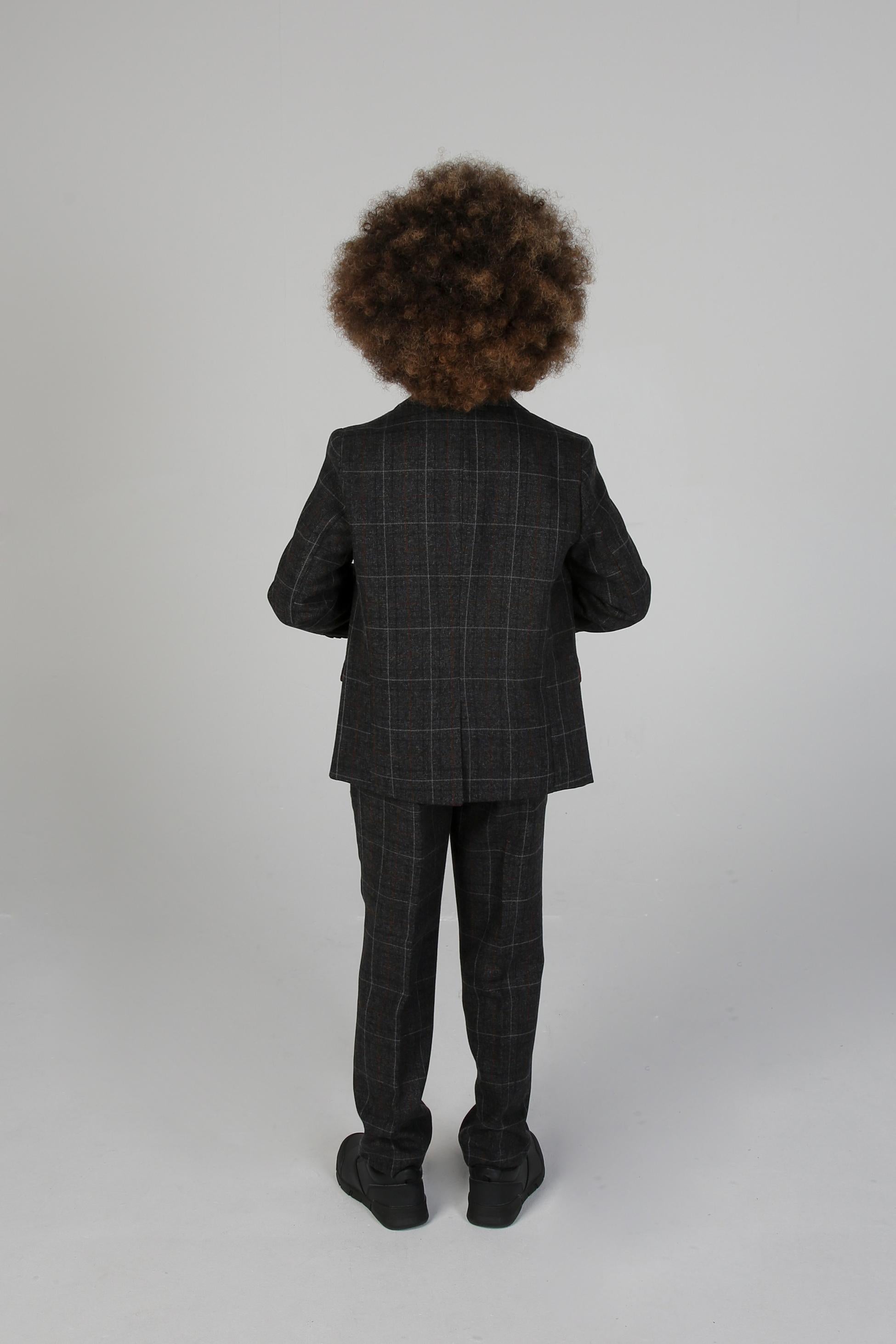 Boys Windowpane Tailored Fit Suit- HARVEY - Dark Charcoal Grey