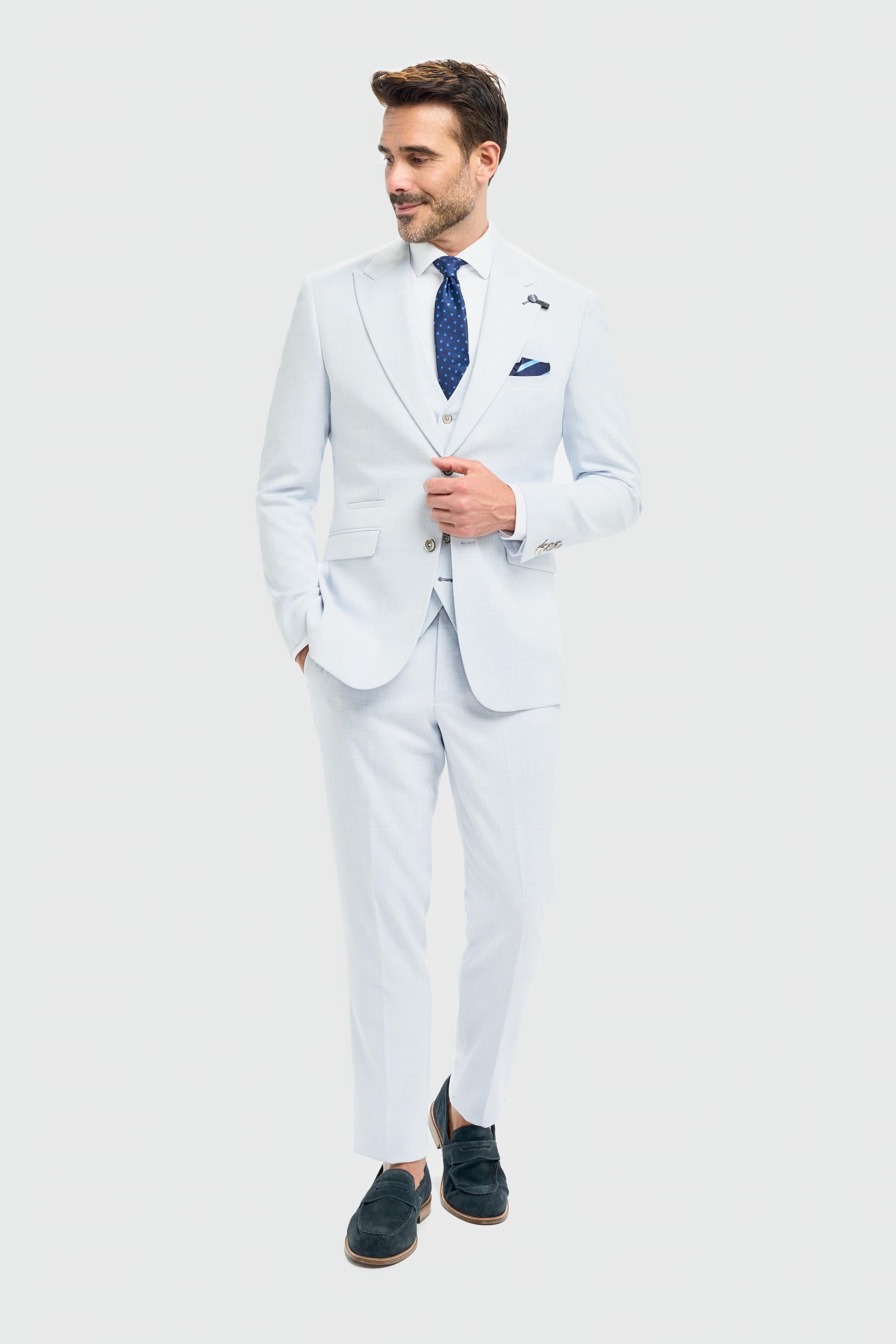 Men’s 3-Piece Slim Fit Textured Formal Suit - Tropez Sky Blue - Sky Blue