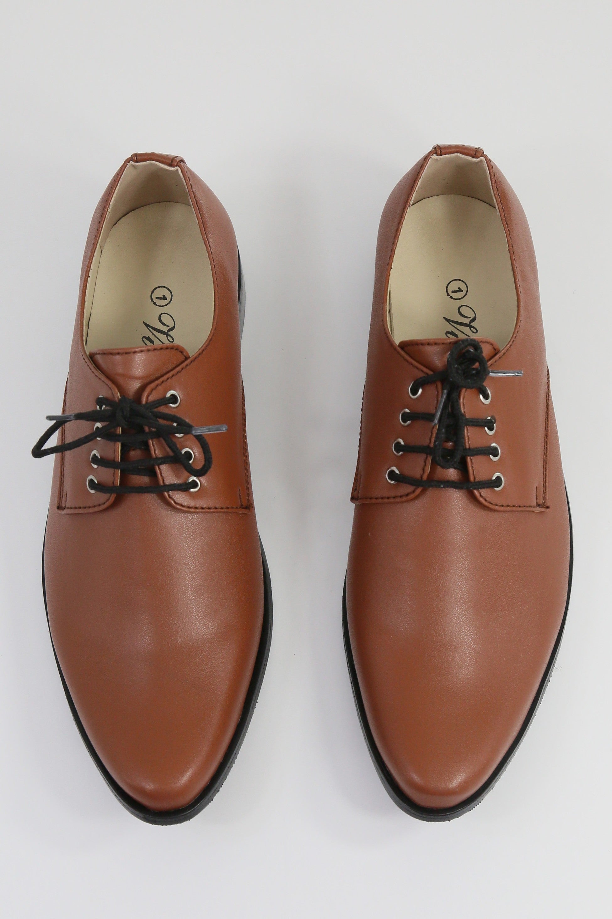 Boys Matte Leather Derby Shoes - GEORGE - Brown