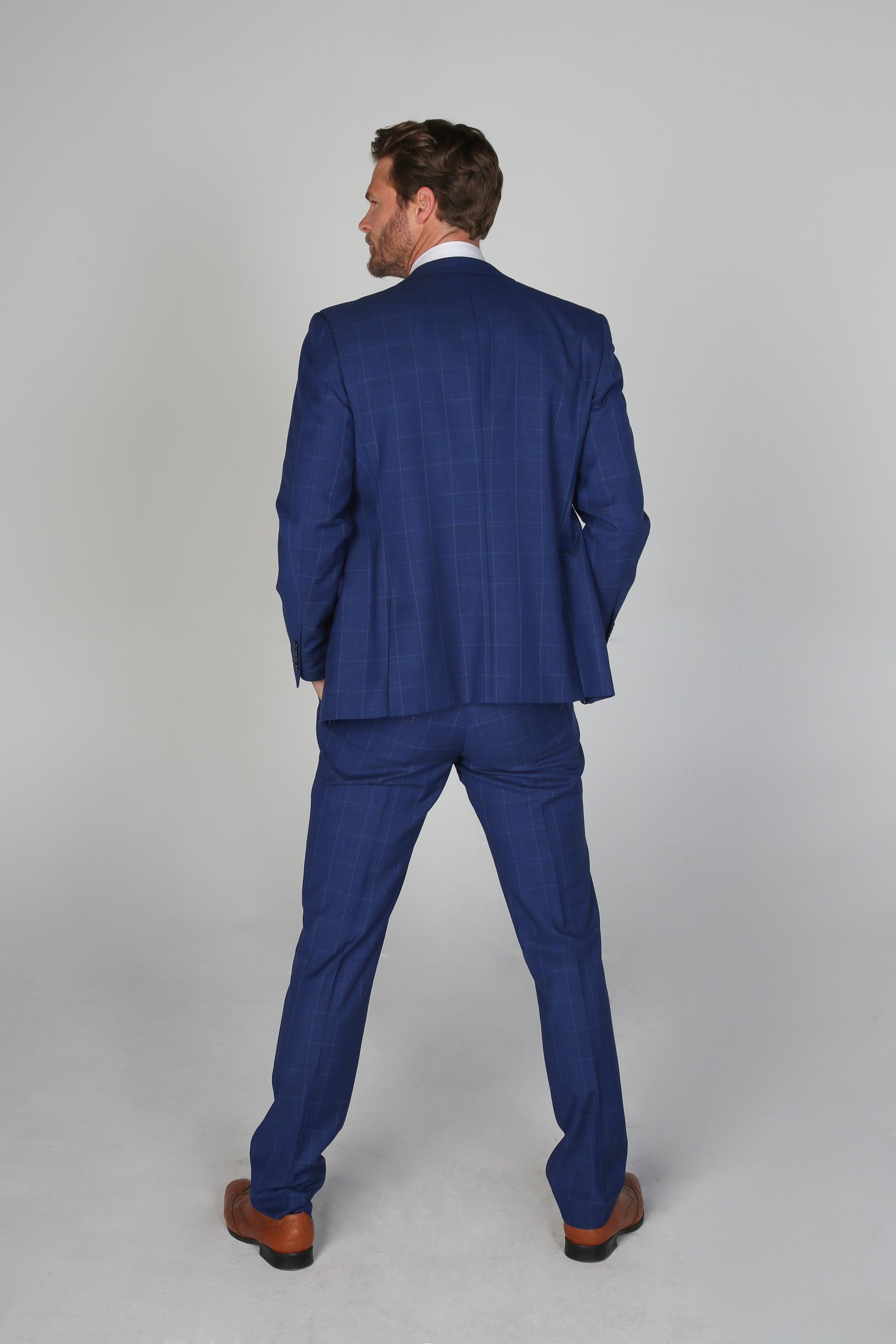 Men's Tailored Fit Windowpane Check Suit - ROVER Blue - Blue