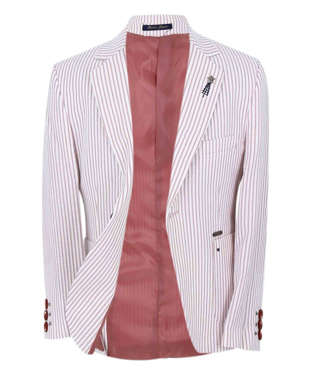 Boys Slim Fit Pinstripe Boating Blazer - Burgundy