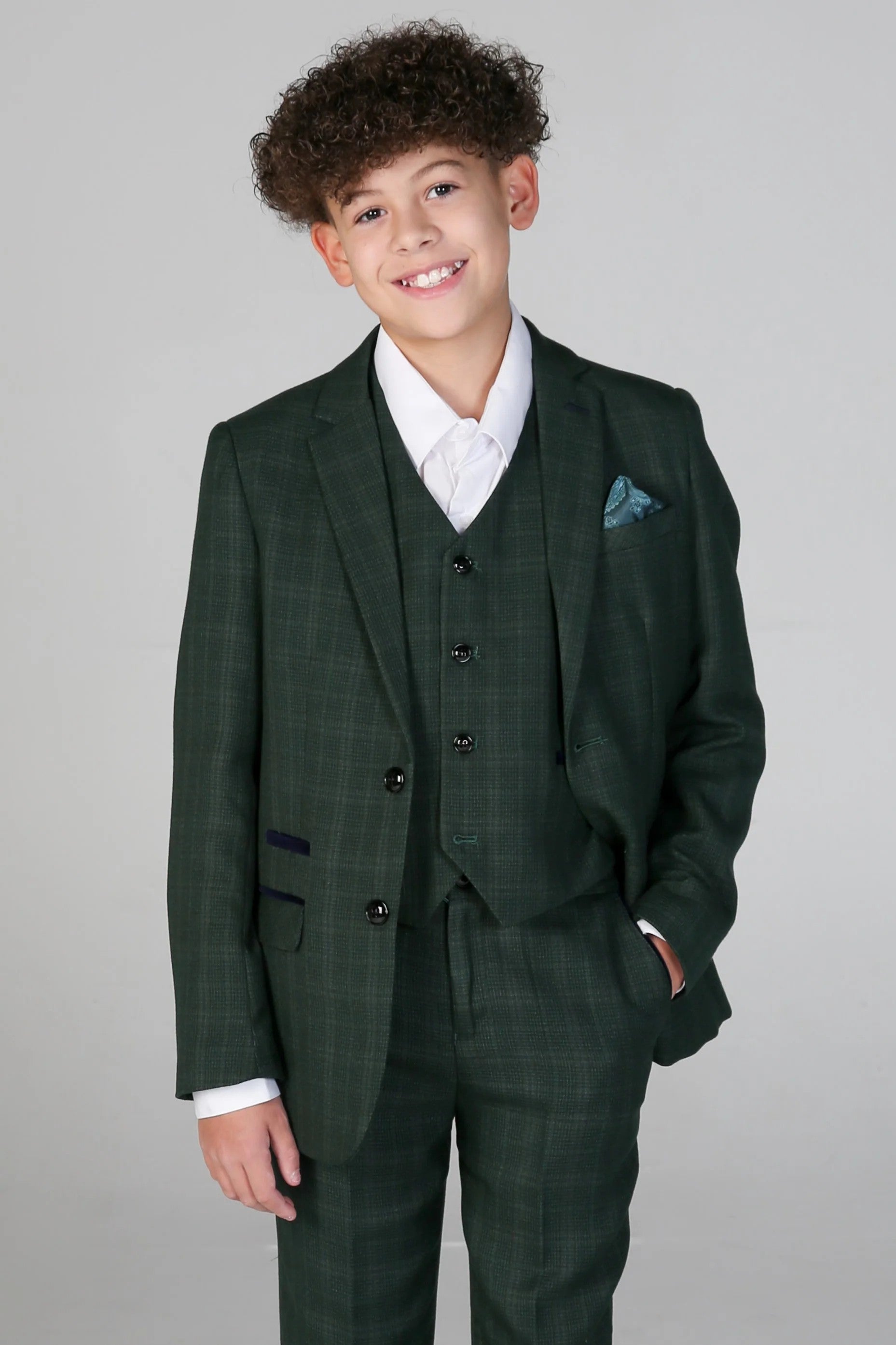 Boys’ Tailored Fit Tweed Check Suit – LEO - Green