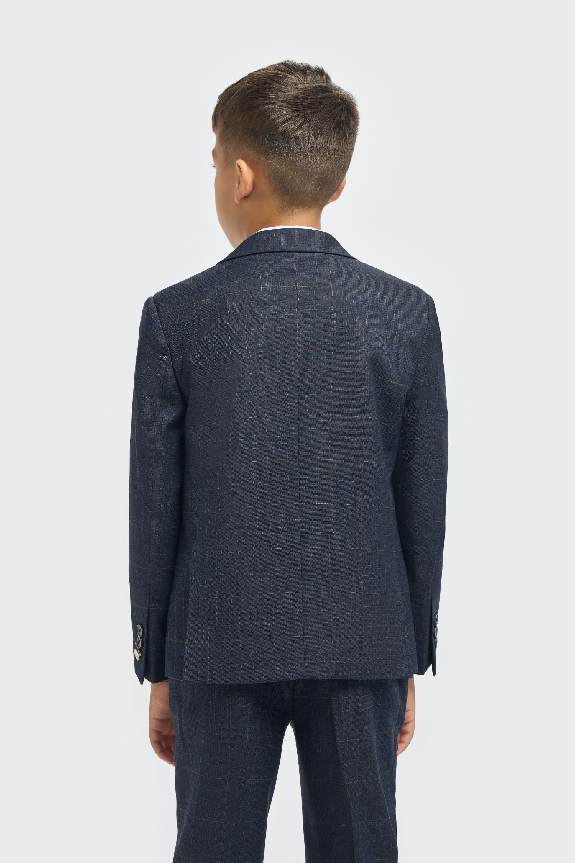 Boys’ 3-Piece Windowpane Check Suit - Torino - Navy Blue