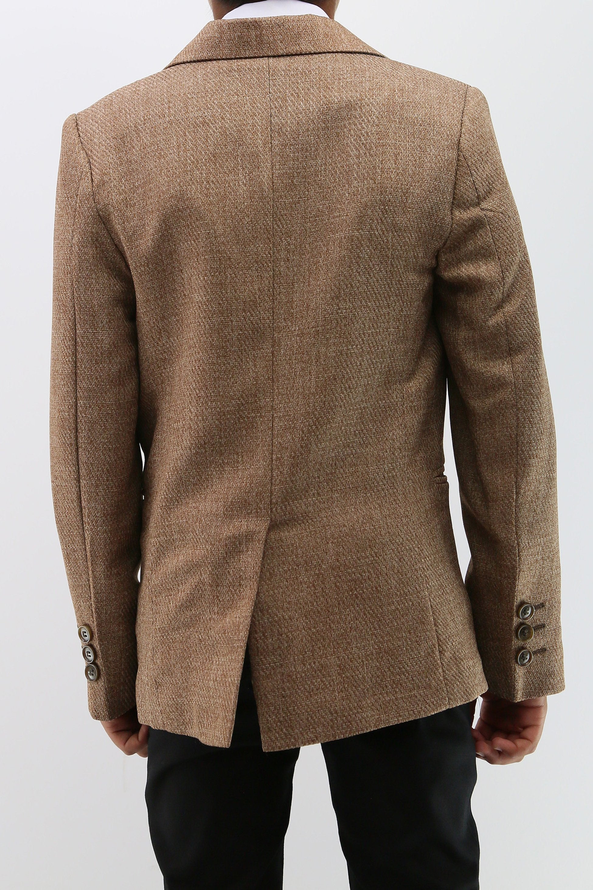 Boys Formal Textured Tweed Blazer - Mustard Brown