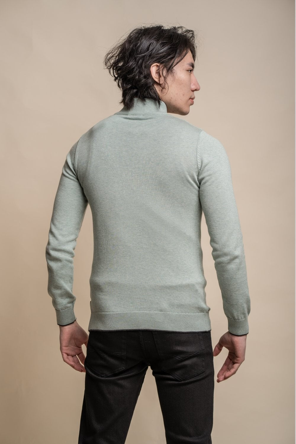 Men's Half Zip Knit Cotton Pullover - KYLE - Almond Green