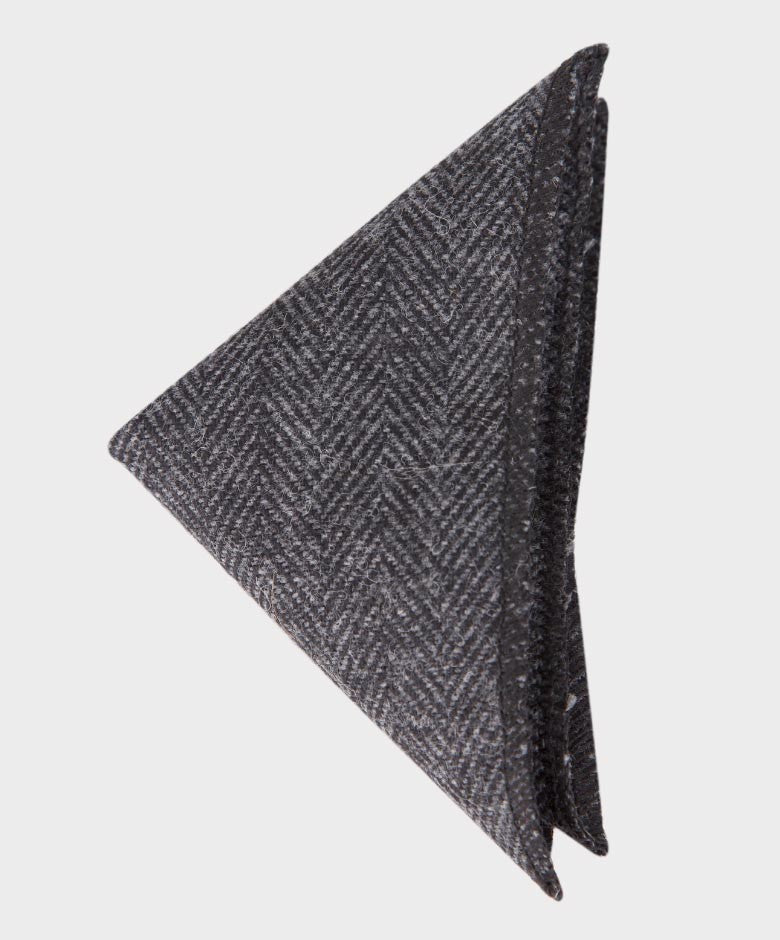 Boys Herringbone Tweed Tie and Hanky Set - Charcoal Grey