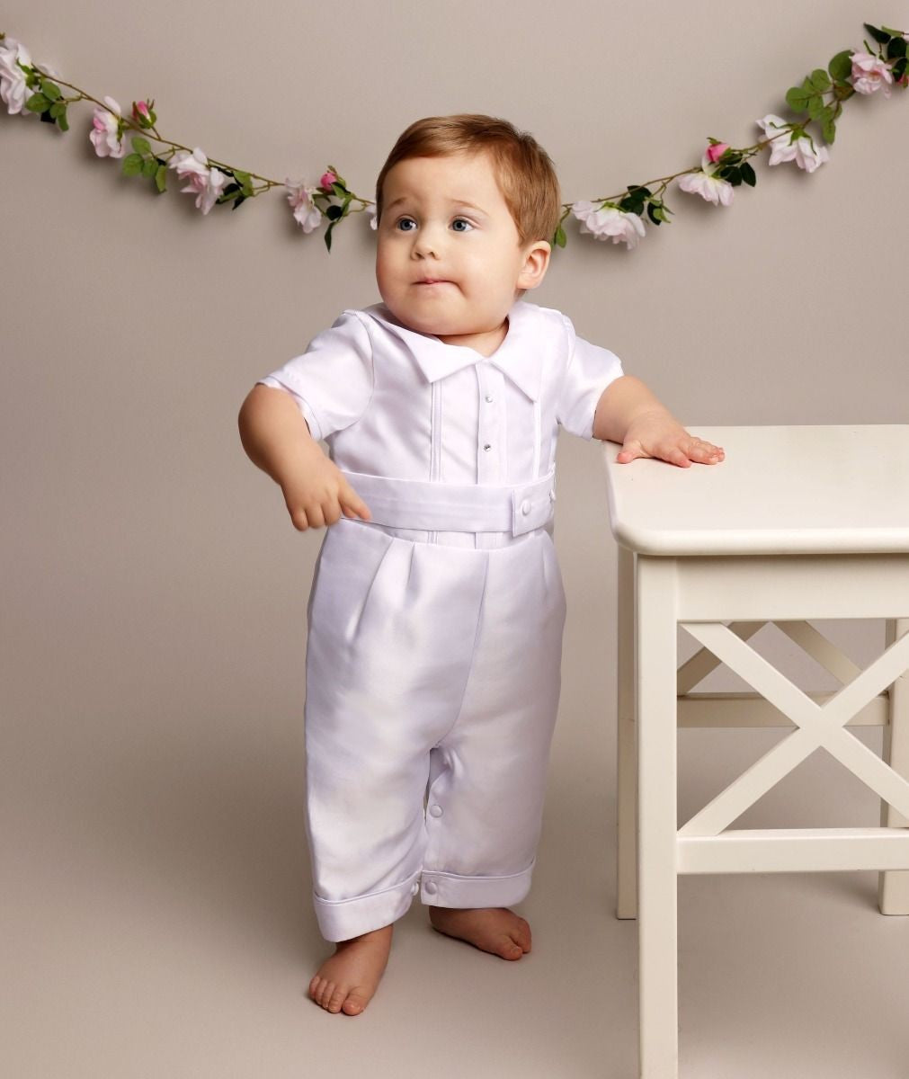 Baby Boys Christening Romper with Hat - OSCAR - White