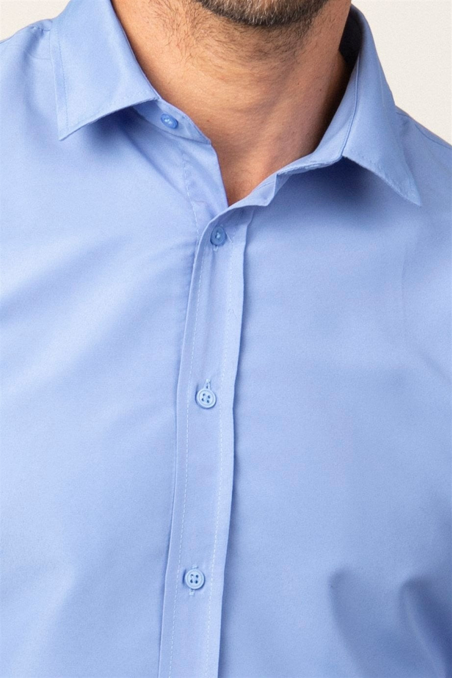 Men's Slim Fit Long Sleeve Dress Shirt - POLY - Blue