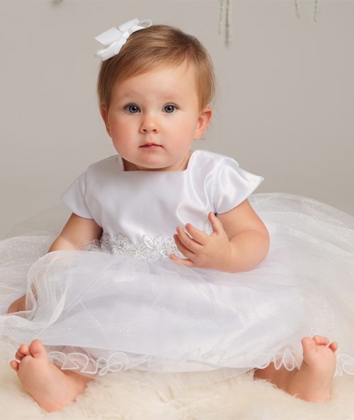 Baby Girls White Sparkling Christening Dress Set - L321 - White