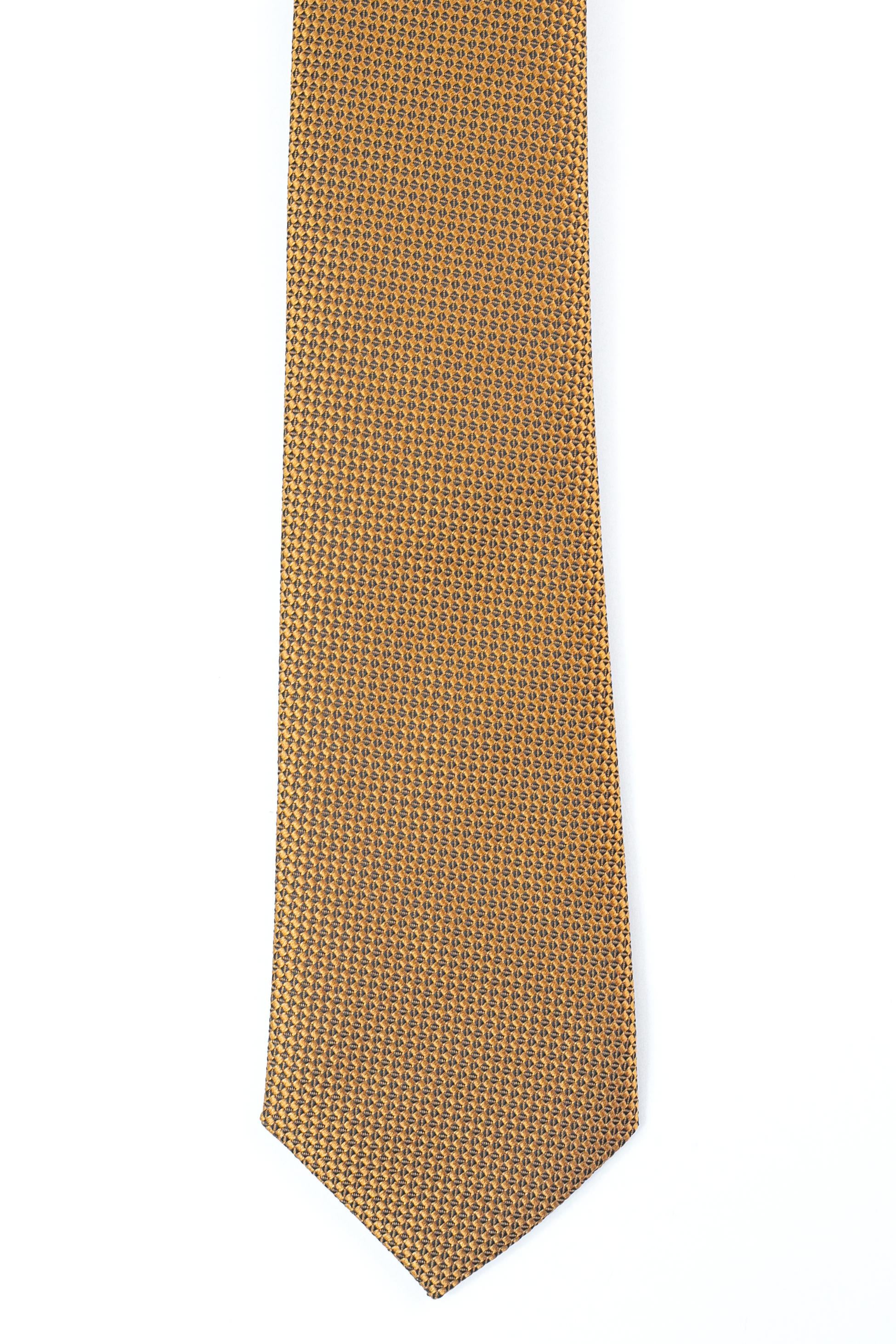 Boys’ Jacquard Tie & Hanky Set with Elastic Strap - Mustard