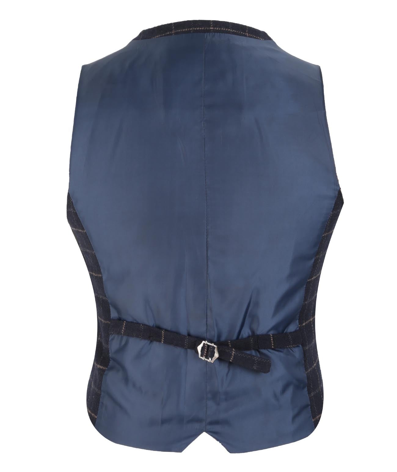 Men's Tweed Check Slim Fit Navy Waistcoat- SHELBY - Navy Blue