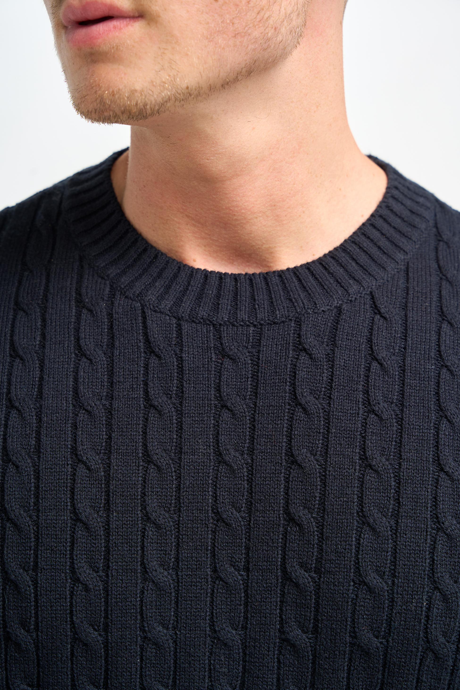 Men’s Wool Cable Knit Pullover Jumper - Foston - Navy