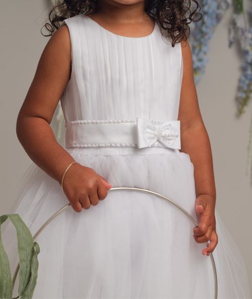 Girls Pleated Bodice Christening Dress - CINDY - White