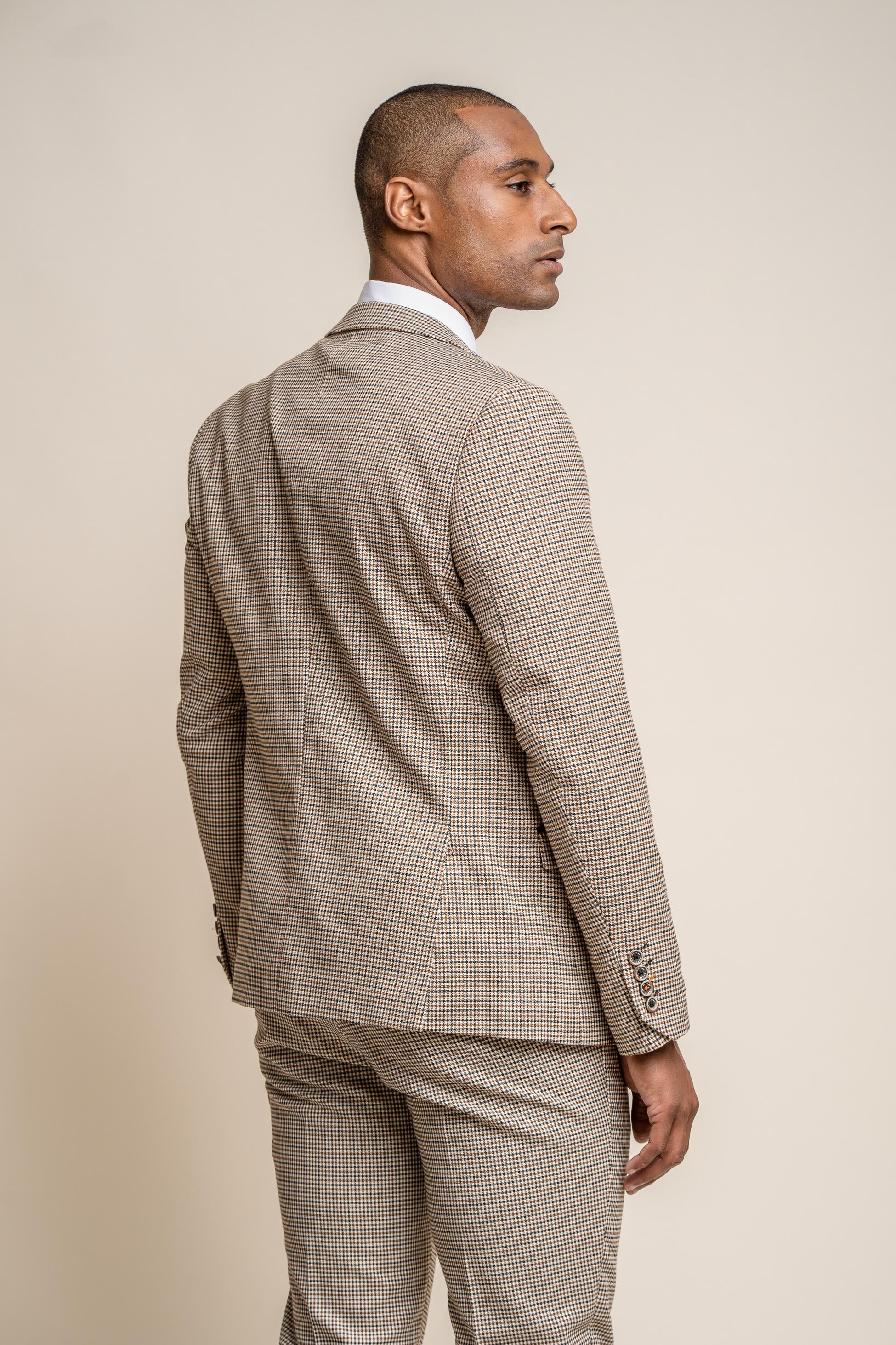 Men's Houndstooth Check Skinny Fit Suit Jacket - ELWOOD - Tan Brown