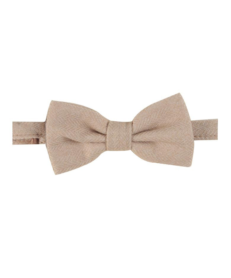 Boys & Men's Herringbone Tweed Bow Tie and Pocket Square - Beige