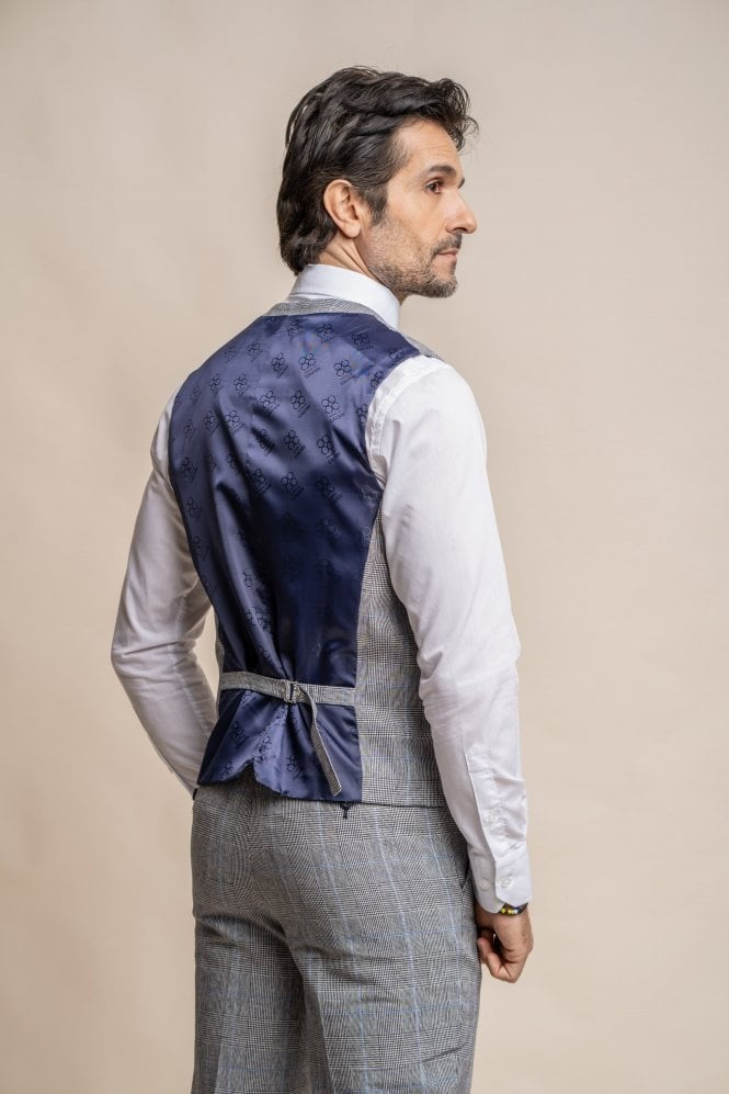 Men's Check Slim Fit Grey Waistcoat - ARRIGA - Grey