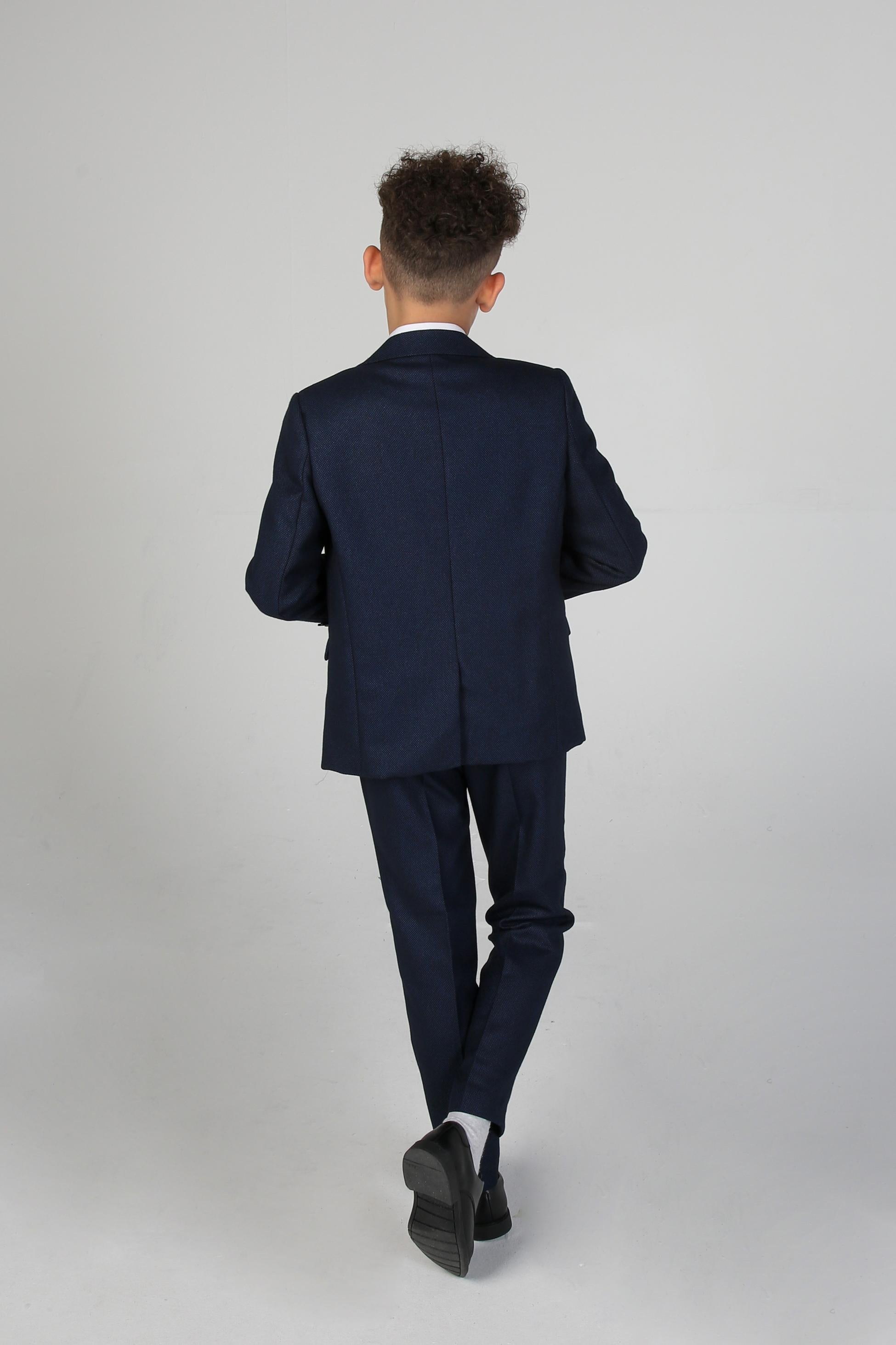 Boys Textured Formal Navy Suit - ARTHUR - Navy Blue