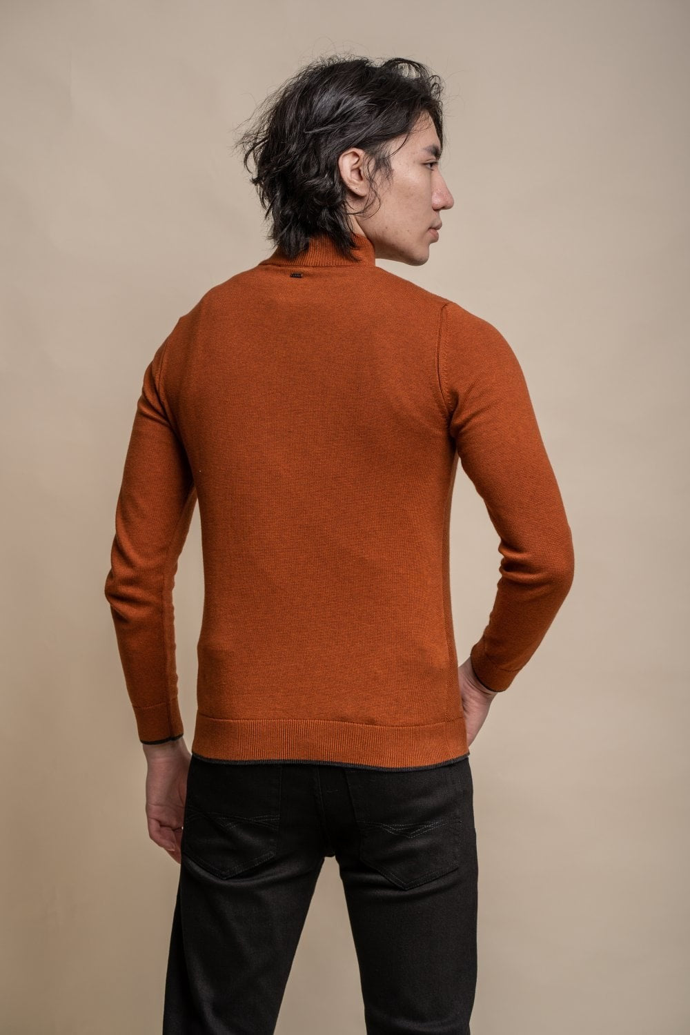 Men's Half Zip Knit Cotton Pullover - KYLE - Rustic Brick