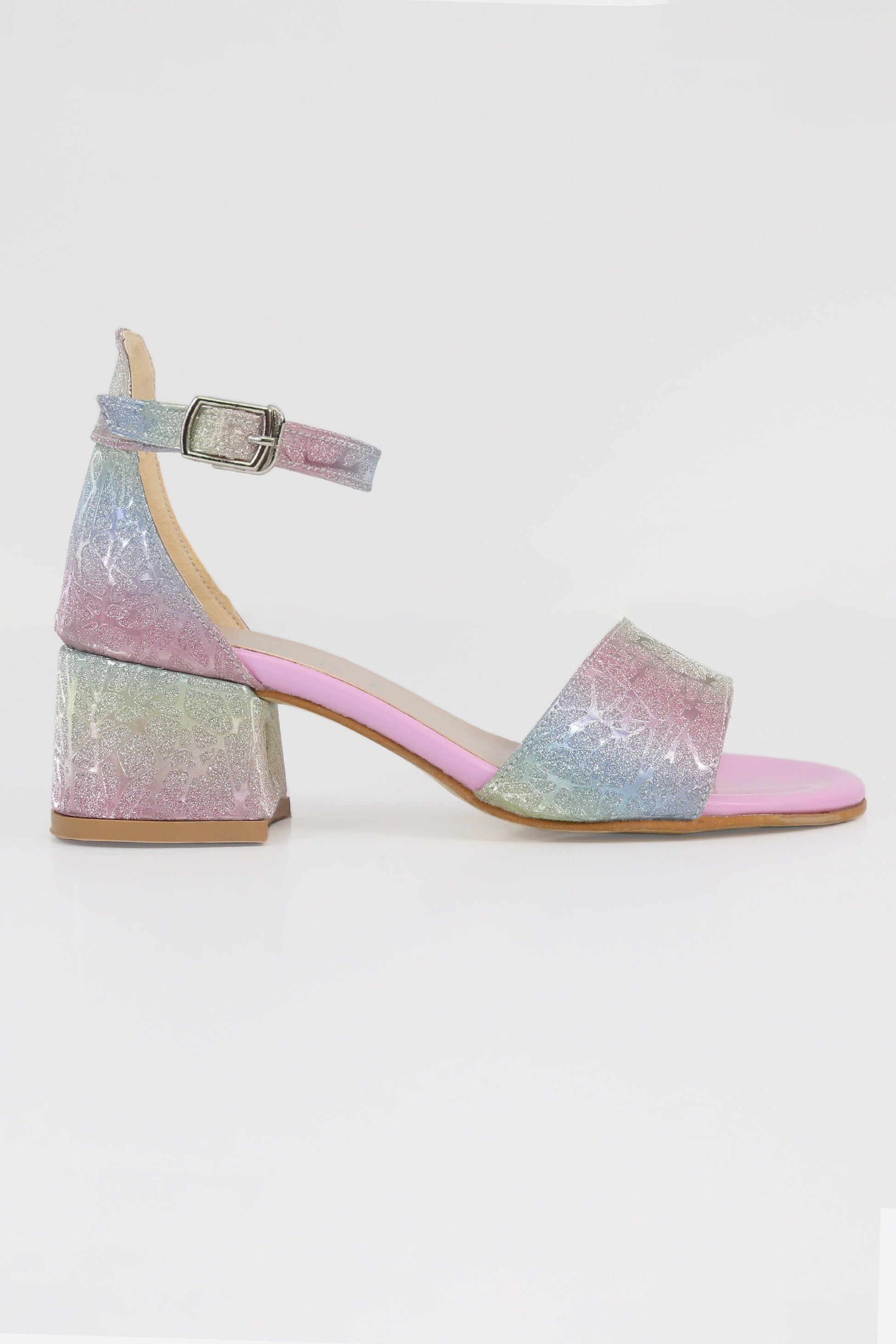 Girls Textured Silver Block Heel Sandals - JENNY - Multicolour