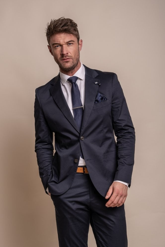 Men's Cotton Slim Fit Formal Suit - MARIO - Navy