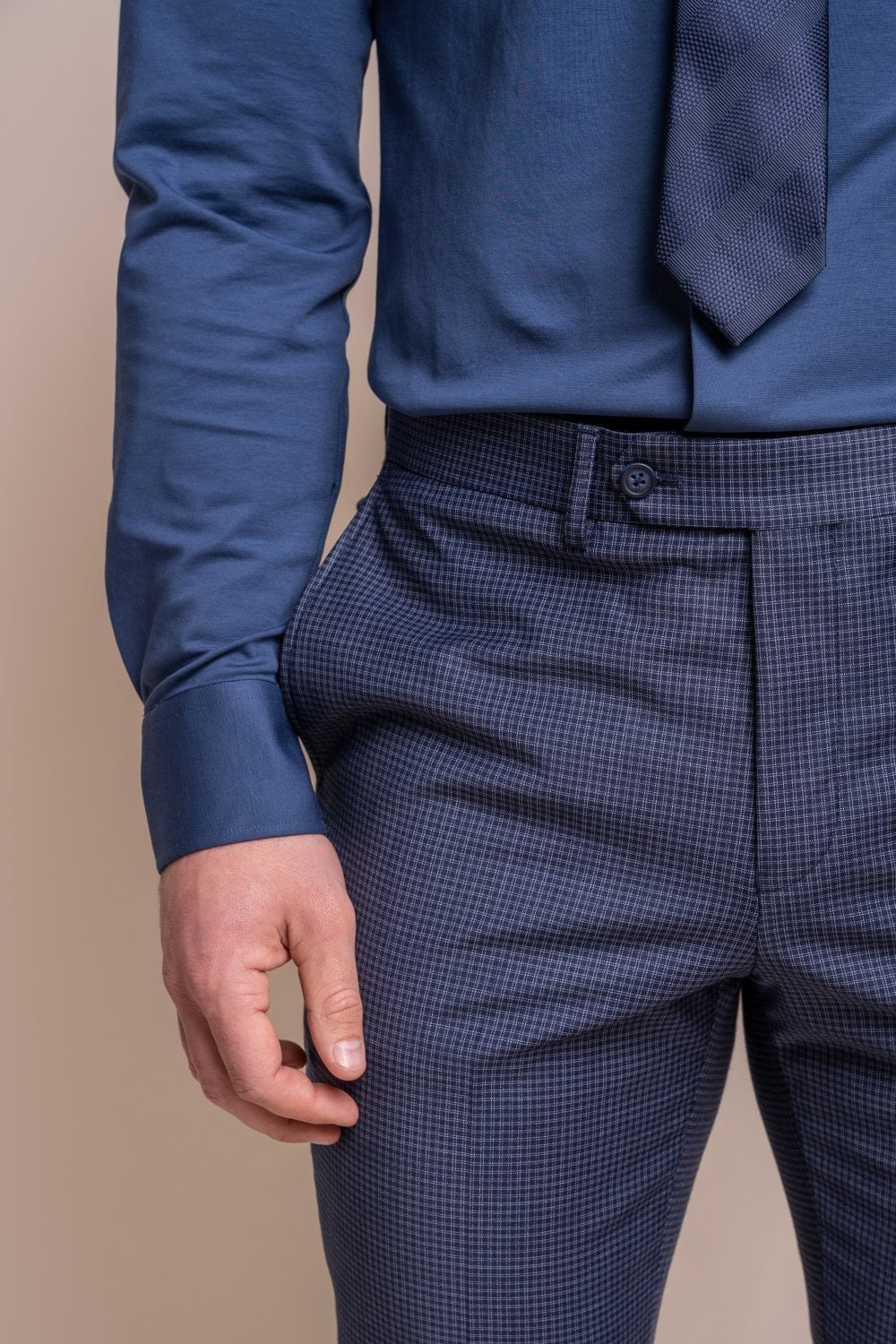 Men's Wool Blend Slim Fit Trousers- BOND - Navy Check