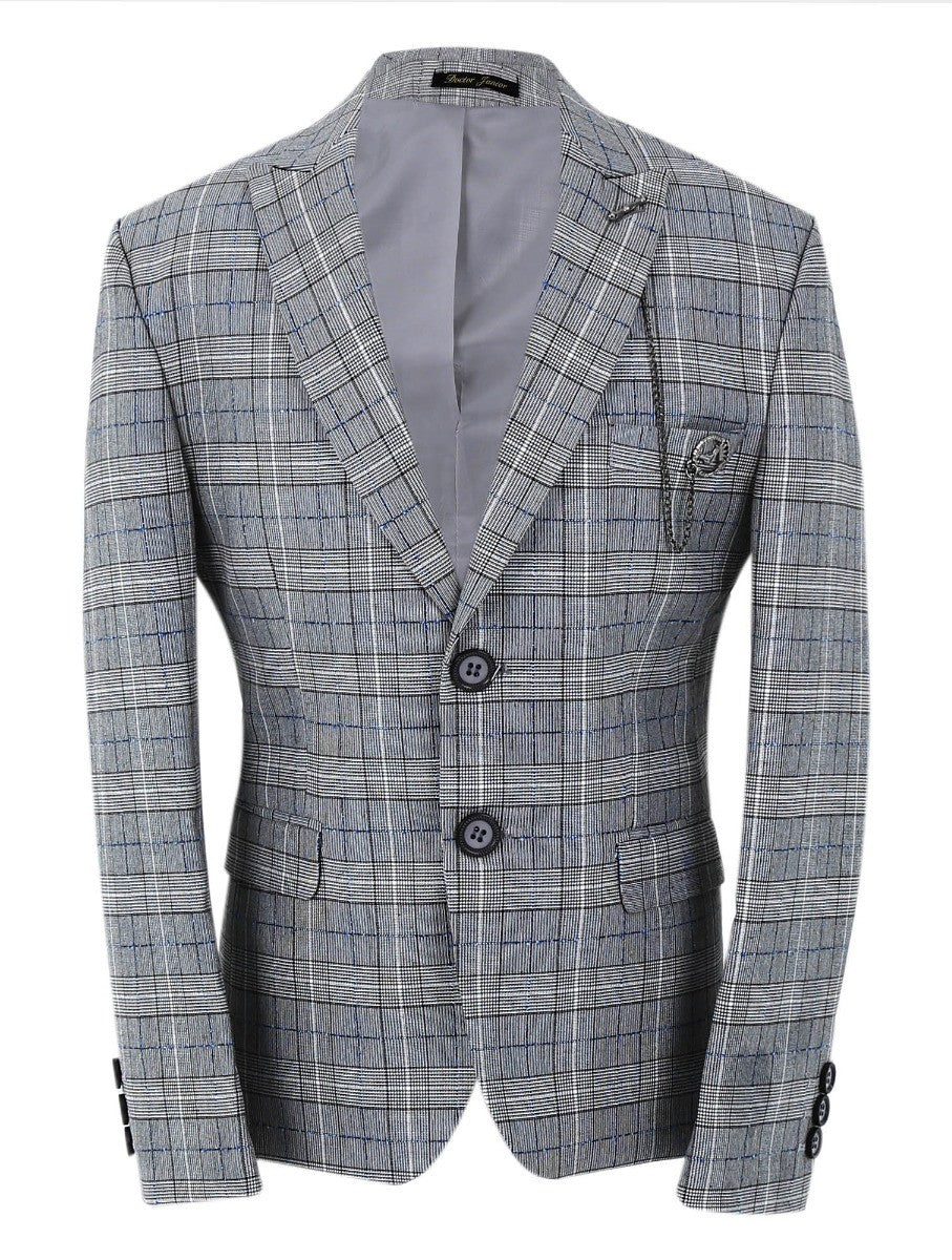 Boys Retro Check Slim Fit Suit - Grey