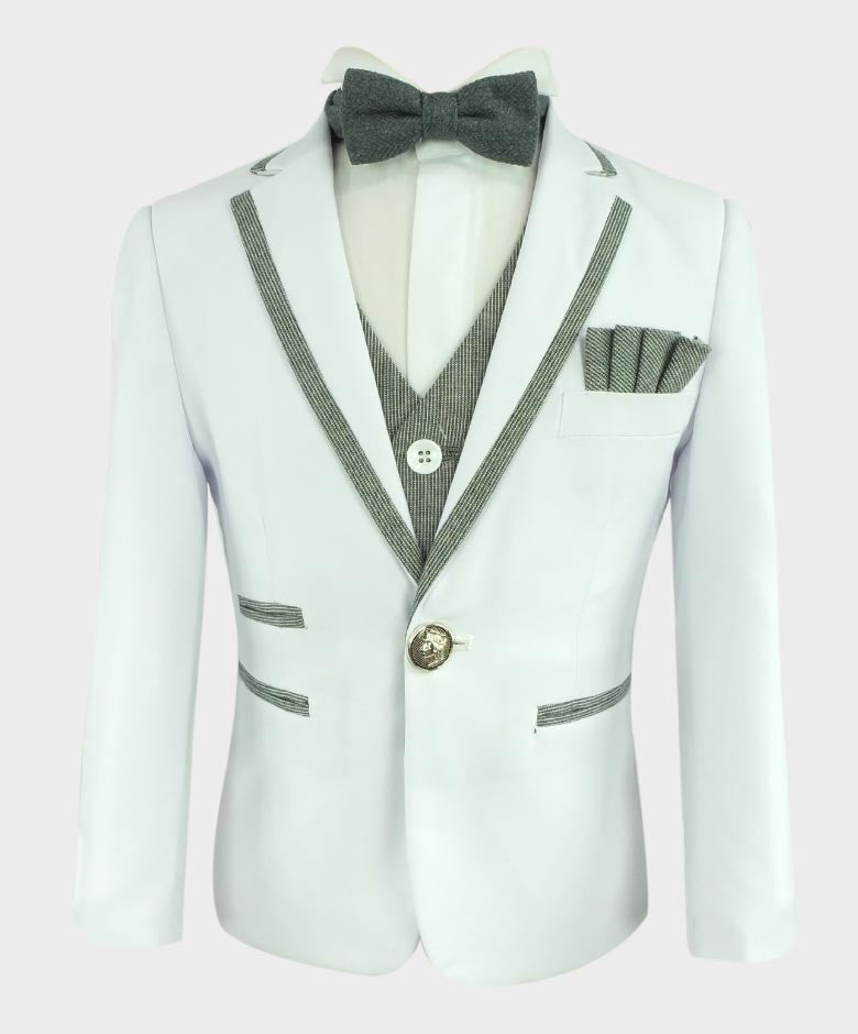 Boys Communion Piping Slim Fit Suit - White