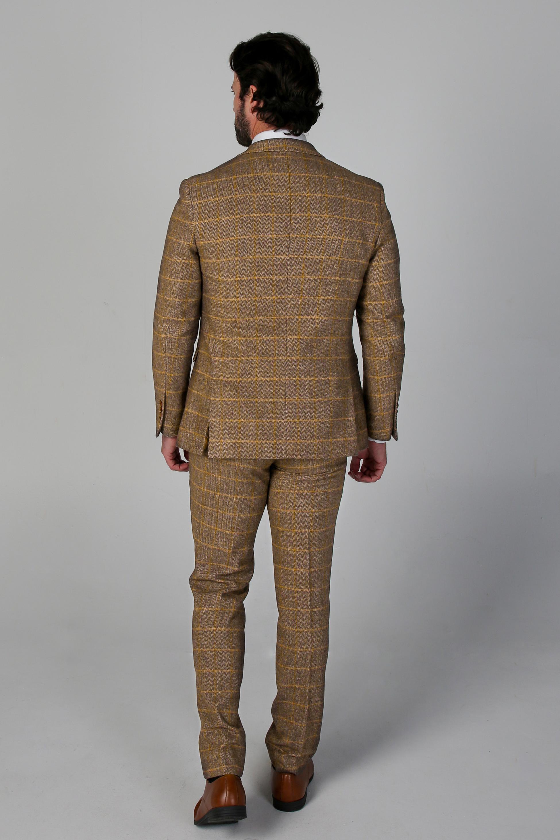 Men's Tweed Retro Windowpane Formal Suit - HARRIS - Brown